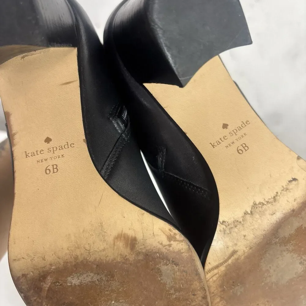 Kate Spade New York Platform Black Leather Ankle Boots 6 B 36 Block Heel chic